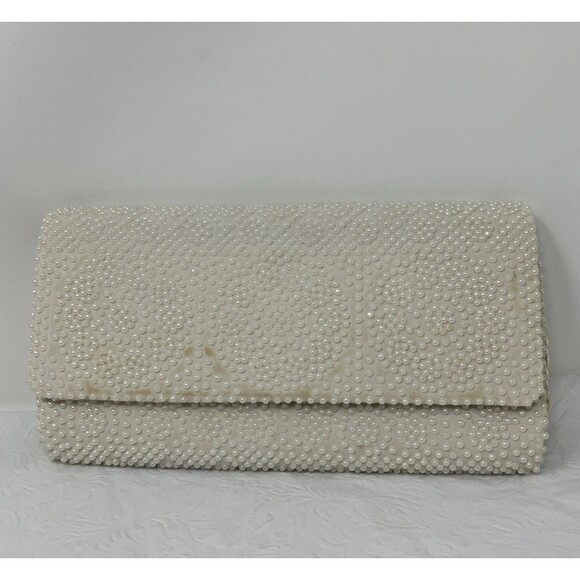 Vtg 50s ADG White Beaded Womens Vintage Clutch Purse Bag Hong Kong - Picture 1 of 16